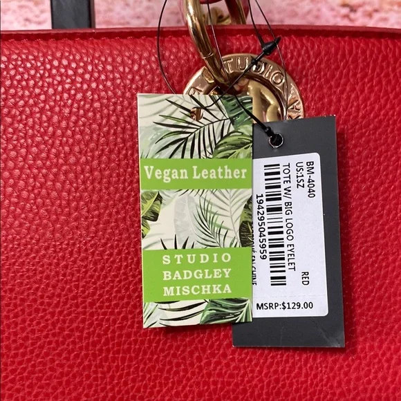 Badgley Mischka Red Tote Bag with Gold Hardware - Picture 3 of 6